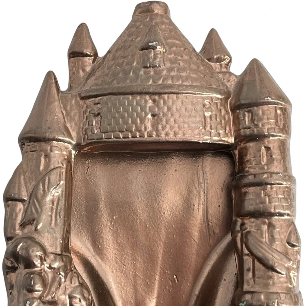 Vintage Copper Tone Ceramic Castle Photo Frame Card Holder Medieval Decor